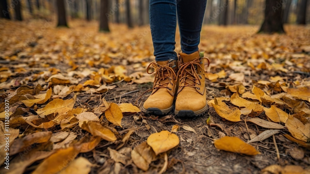Fototapeta premium person walking in autumn park