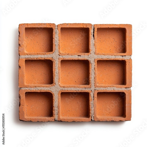 bricks materials durability concept. A hollow brick with visible inner partitions, isolated on white, emphasizing material economy and thermal efficiency photo