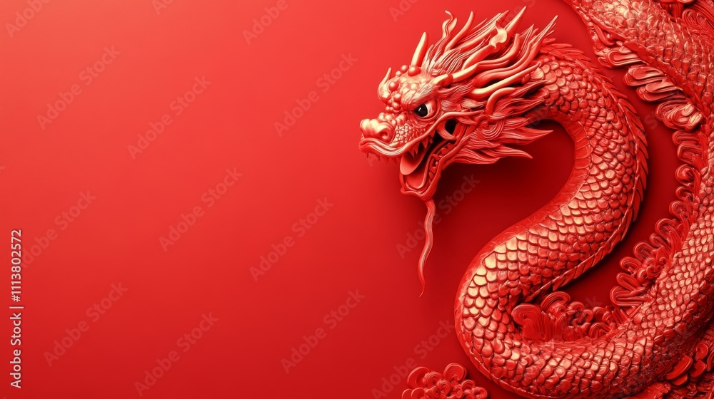 Obraz premium The Year of the Snake, A red dragon is on a red background