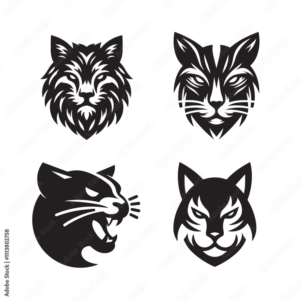 Cat head vector silhouette art illustration bundle Cat head vector silhouette art illustration bundle