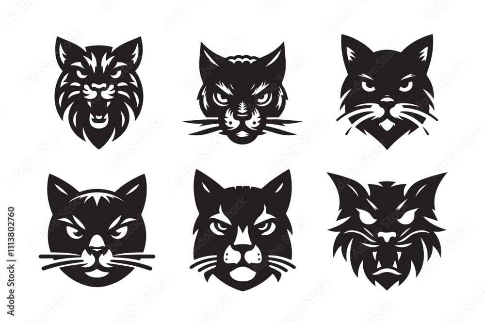 Cat head vector silhouette art illustration bundle Cat head vector silhouette art illustration bundle