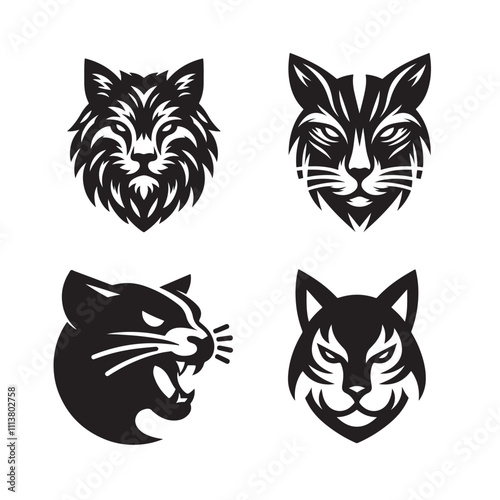 Cat head vector silhouette art illustration bundle