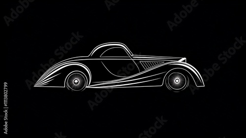 Classic car silhouette in white on black background.