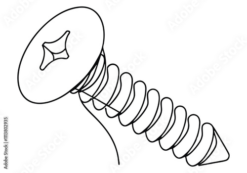 Continuous One-Line Drawing of a Screw - Minimalist Industrial Design