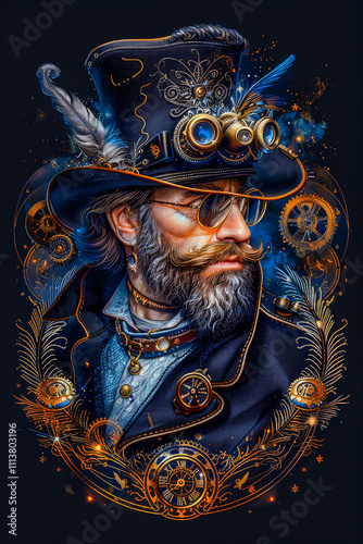 Steampunk People.  AI generated image.  A digital illustration of a steampunk adventurer as a poster design.
