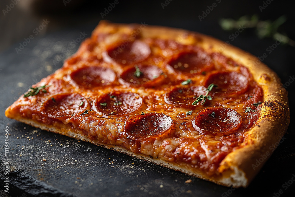 Delicious Pepperoni Pizza Slice On Dark Background Delicious Pepperoni Pizza Slice On Dark Background
