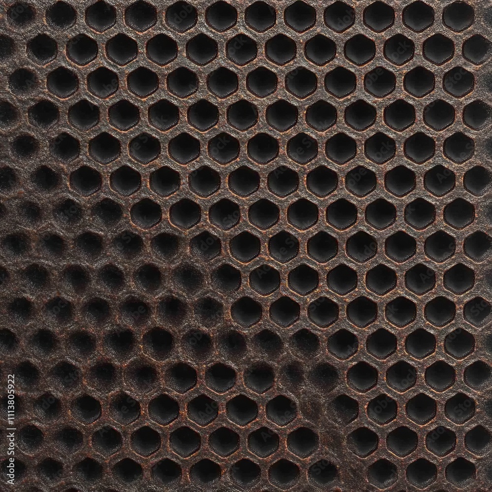 Dark brown metallic surface with hexagonal pattern. Dark brown metallic surface with hexagonal pattern.