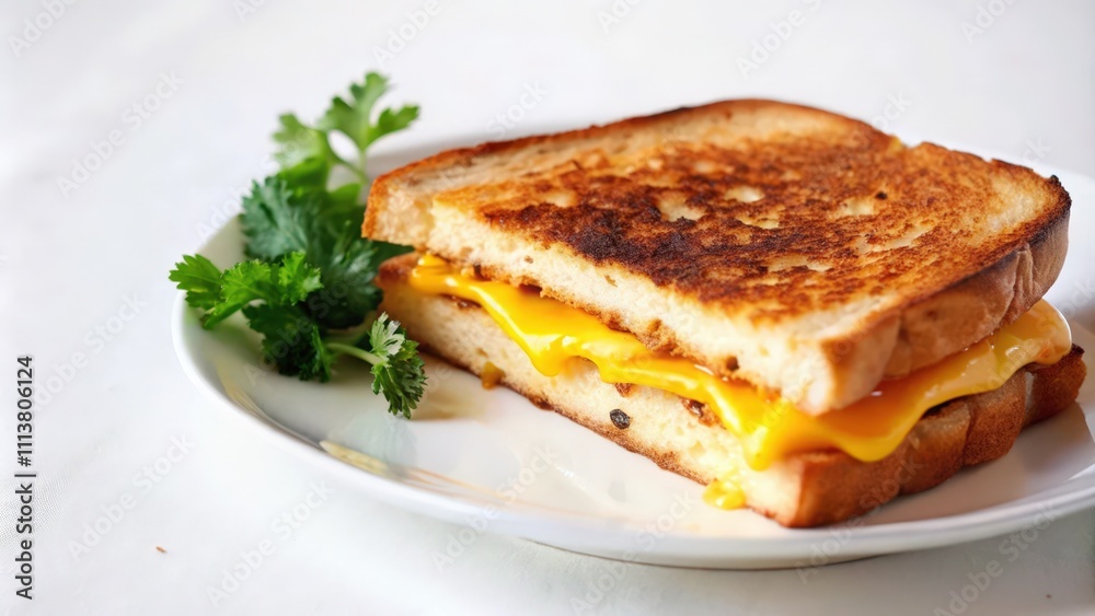 A Grilled Cheese Sandwich with Melted Cheese and Parsley Garnish A Grilled Cheese Sandwich with Melted Cheese and Parsley Garnish