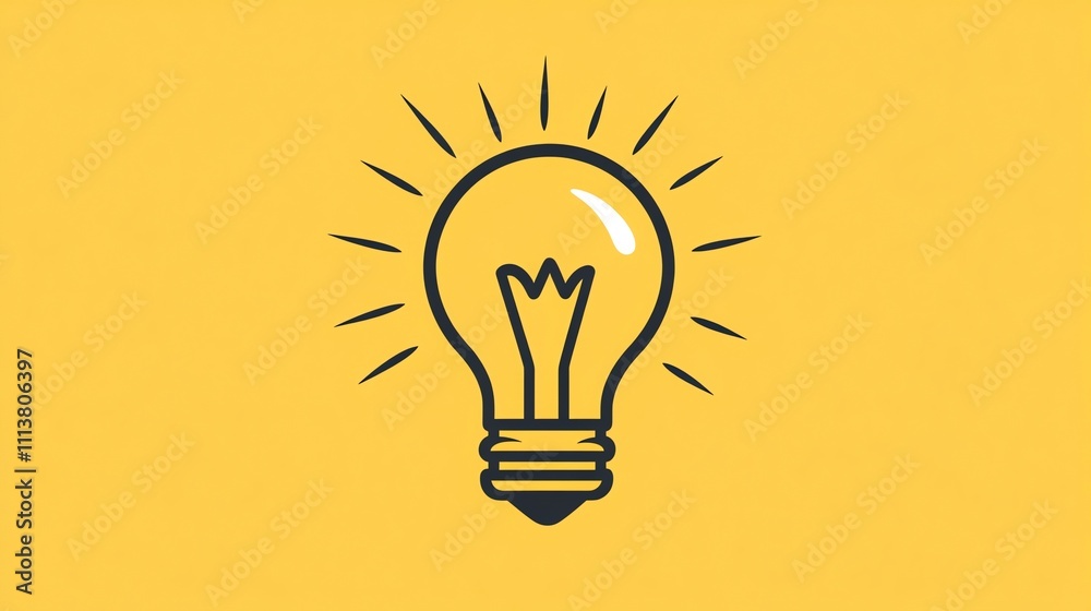 A lightbulb icon with rays emanating from it on a yellow background. A lightbulb icon with rays emanating from it on a yellow background.