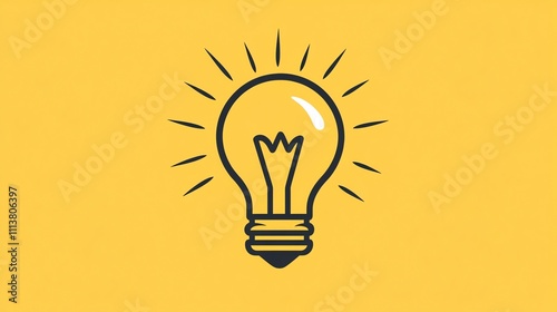 A lightbulb icon with rays emanating from it on a yellow background.