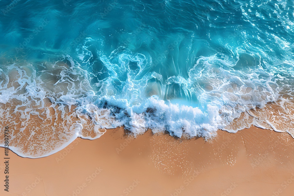 Serene Ocean Waves Crashing on a Sandy Beach - Perfect for Summer Vacation and Print Design Serene Ocean Waves Crashing on a Sandy Beach - Perfect for Summer Vacation and Print Design