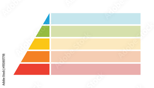 Levels of triangular pyramid. Half triangle pyramid chart. Maslow layer diagram. Development level infographic. Business graph. Vector illustration isolated on white background.