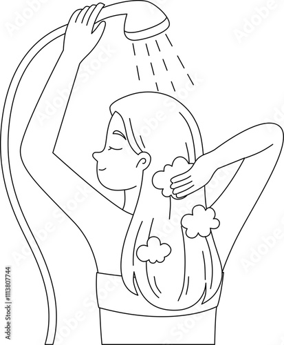 woman washing hair outline coloring printable