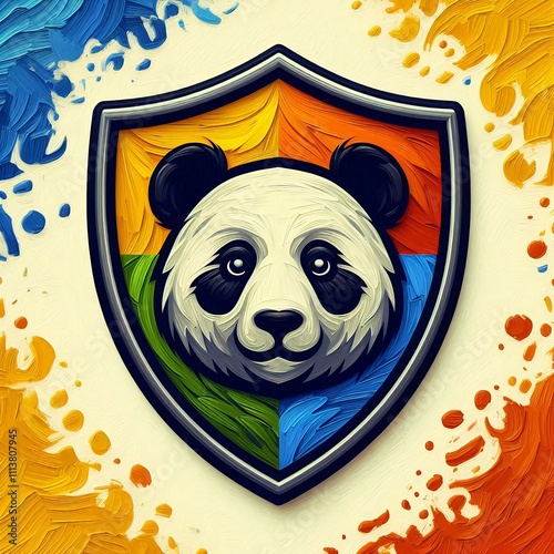 Digital illustration of a panda logo situated within a shield photo