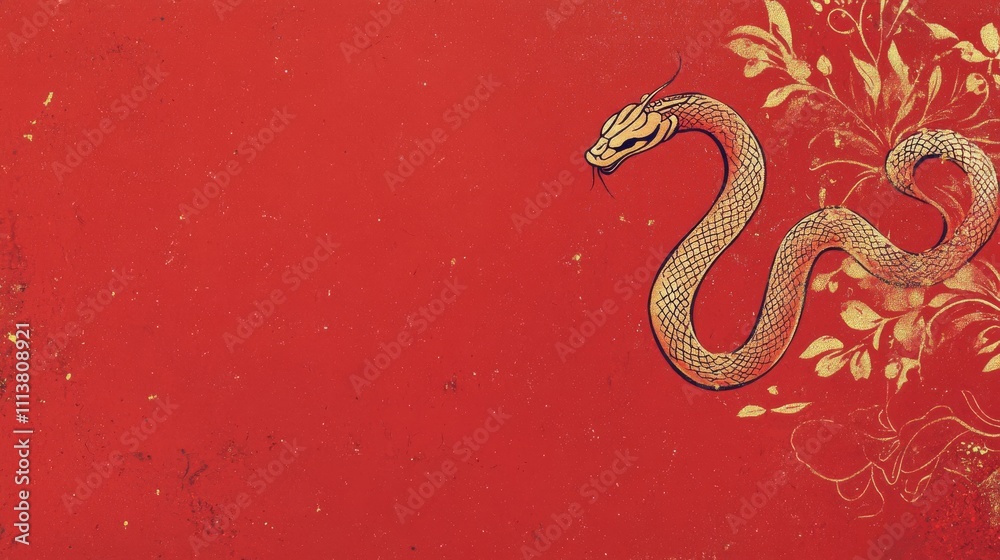 The Year of the Snake, A red background with a gold snake on it The Year of the Snake, A red background with a gold snake on it