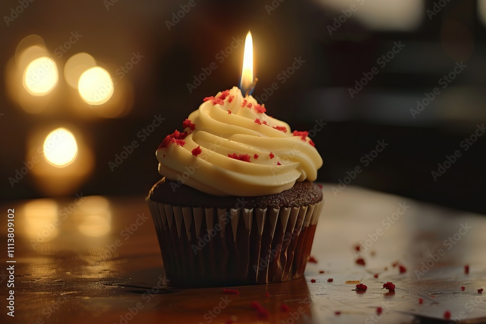 Cupcake with a single candle Cupcake with a single candle