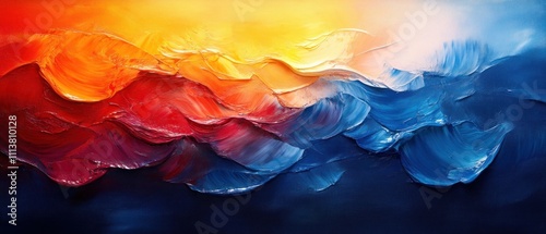 Vibrant Abstract Painting with Oil Brushstrokes and Rainbow Colors in Impressionism Style photo