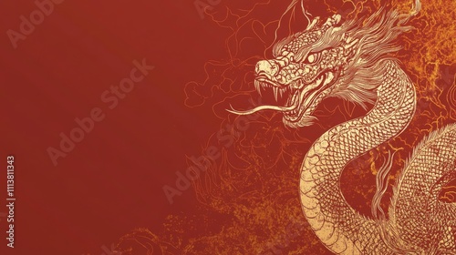 The Year of the Snake, A red background with a gold and black dragon on it