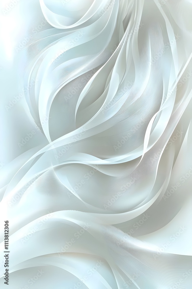 Obraz premium A mesmerizing abstract background featuring flowing translucent waves in soft white and pale blue tones, creating a serene and calming atmosphere.
