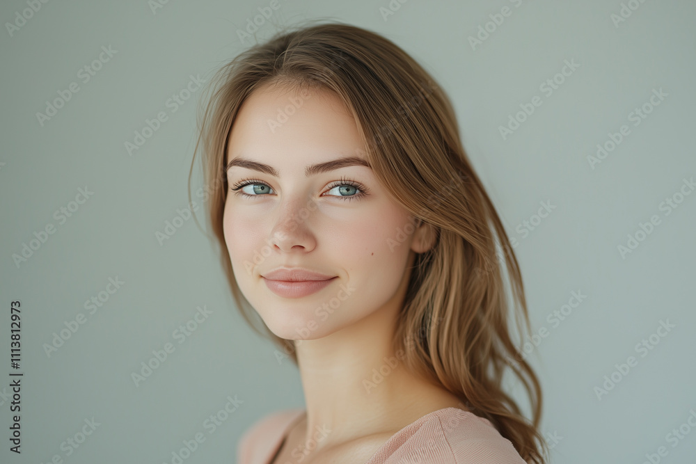 A beautiful young woman with clean, fresh skin on a white background. A portrait of a girl in a studio A beautiful young woman with clean, fresh skin on a white background. A portrait of a girl in a studio