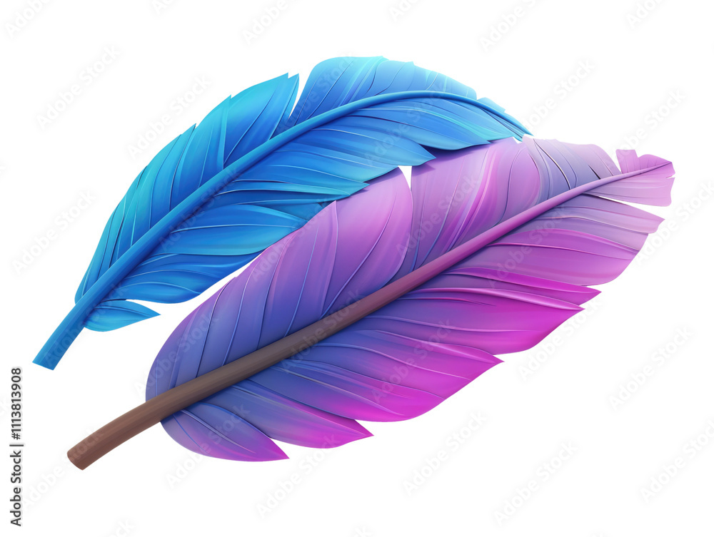 pink and blue 3d rendering of a feather isolated pink and blue 3d rendering of a feather isolated