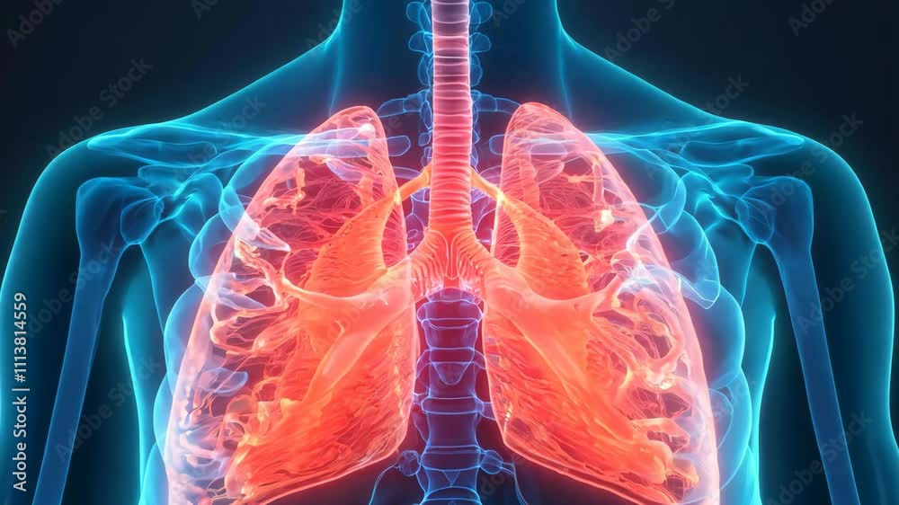 Detailed medical illustration of human lungs exploring intricate anatomy of respiratory system for better health understanding