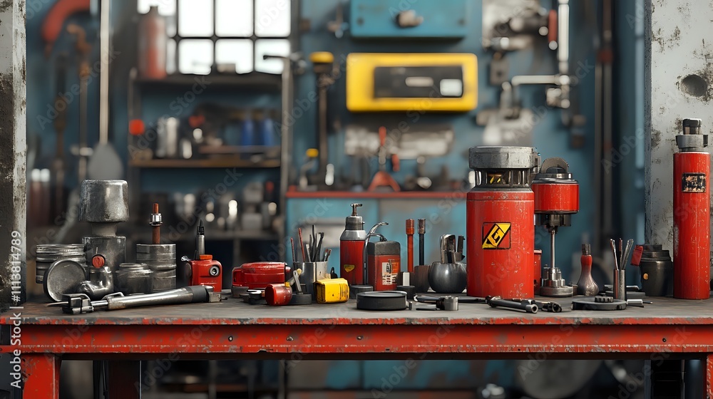 Rusty workbench with auto repair tools. Rusty workbench with auto repair tools.