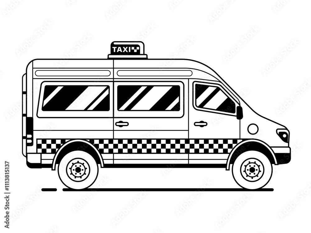 Taxi Mini Van in Line Art Design