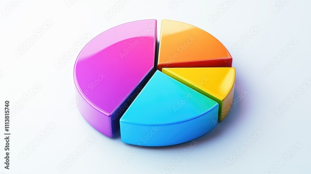 Fototapeta premium Circular pie chart in vibrant colors on a clean, white background, with individual segments highlighted to show data distribution