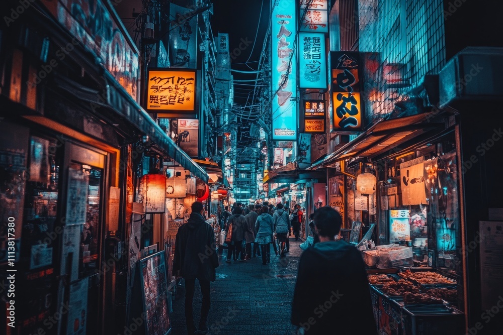 Vibrant evening in a bustling street market. Generative AI Vibrant evening in a bustling street market. Generative AI