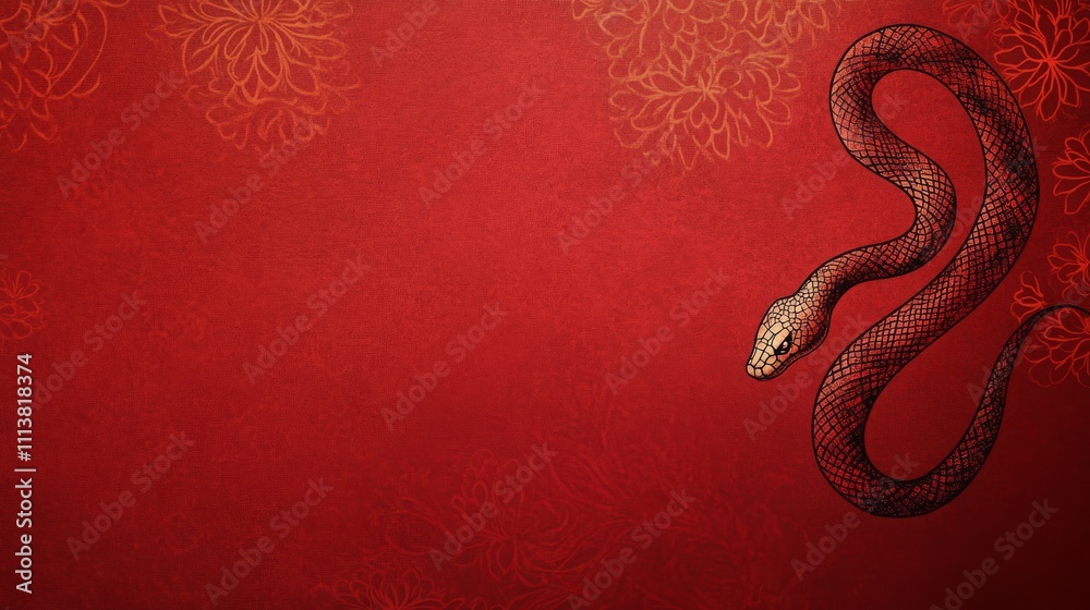 The Year of the Snake, A red background with a snake on it The Year of the Snake, A red background with a snake on it
