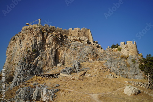 acropolis of lindos on top of the rocky hill