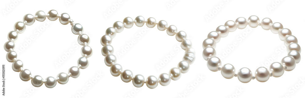 Set of pearl necklace, its smooth, luminous beads arranged in a perfect curve, isolated on white or transparent background Set of pearl necklace, its smooth, luminous beads arranged in a perfect curve, isolated on white or transparent background
