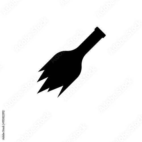 Broken Bottle as Fight Weapon Solid Flat Vector Icon Isolated on White Background.