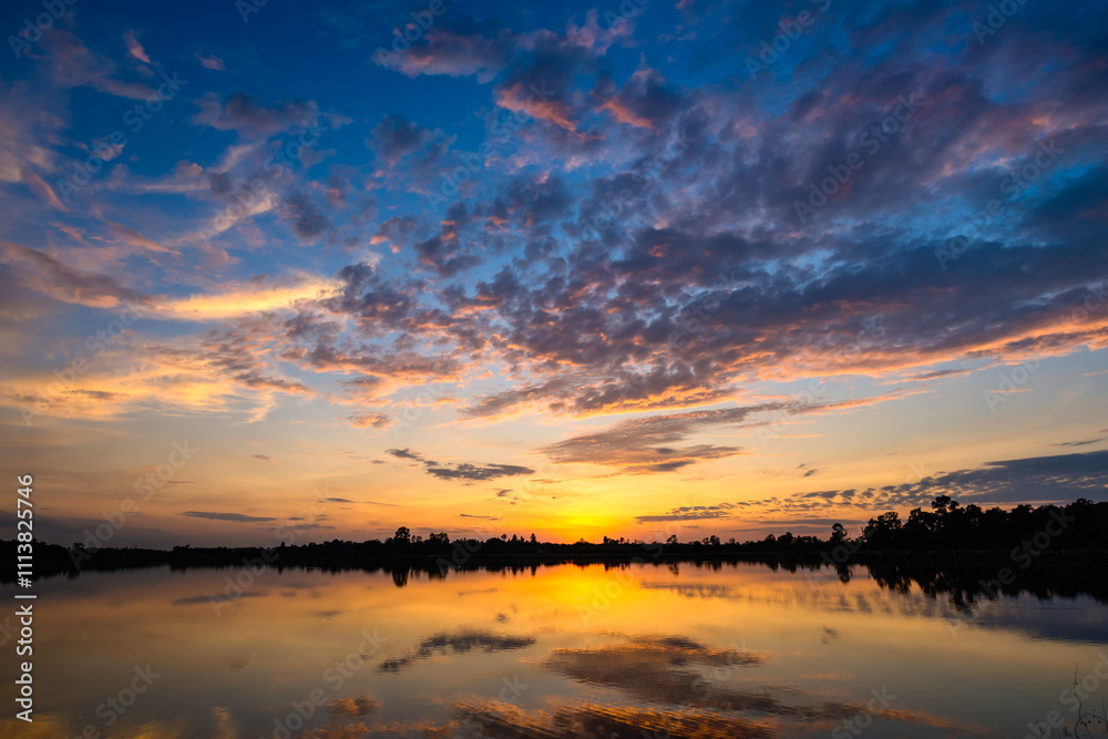 sunset on the lake landscape