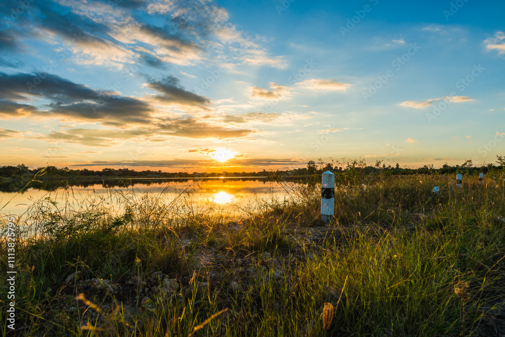 Sunset on the lake landscape