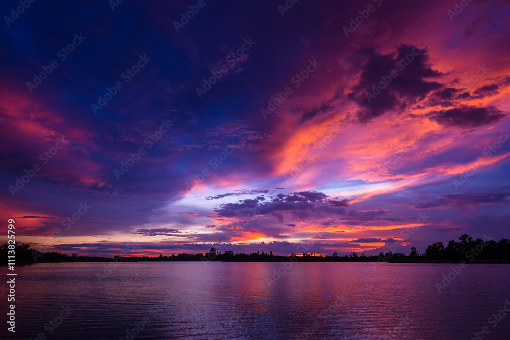 sunset on the lake landscape