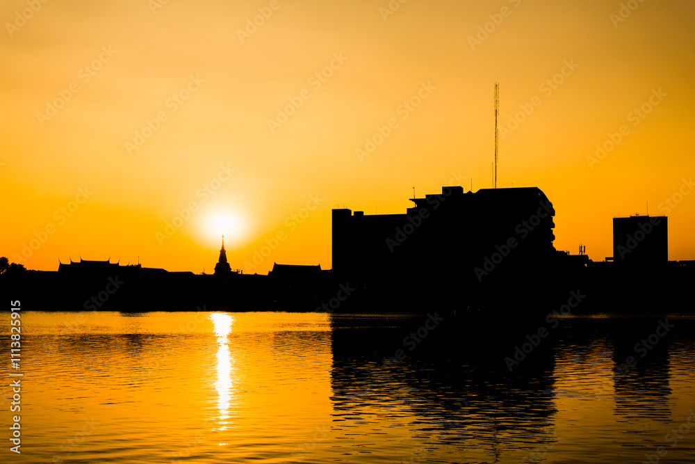 Sunset with lake in Public Park landscape Sunset with lake in Public Park landscape