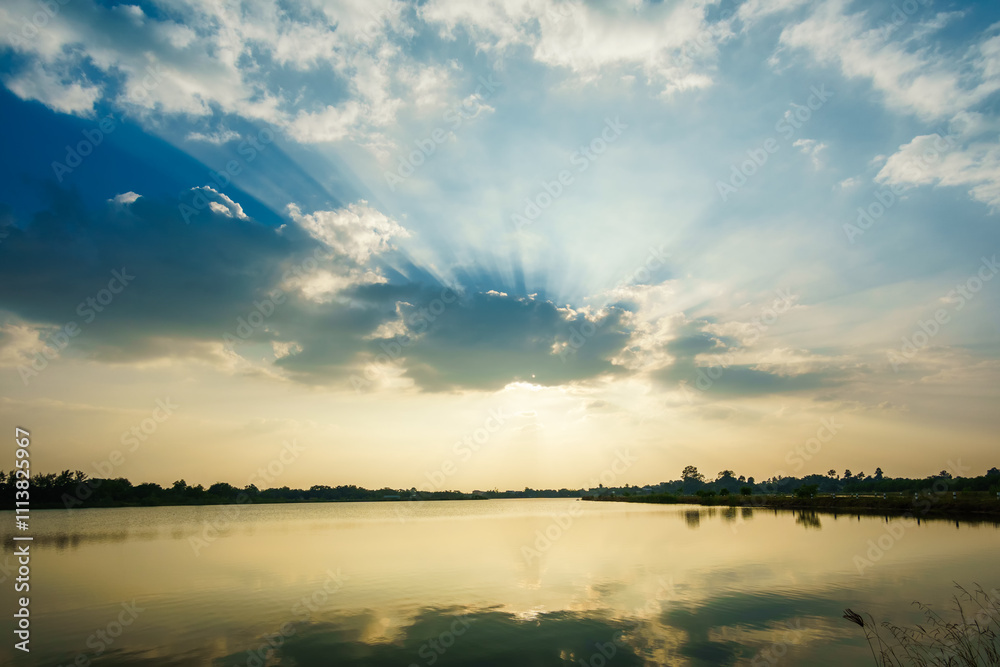 Sunset at the lake landscape