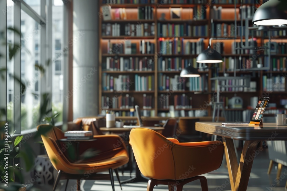Study area in a modern library Study area in a modern library