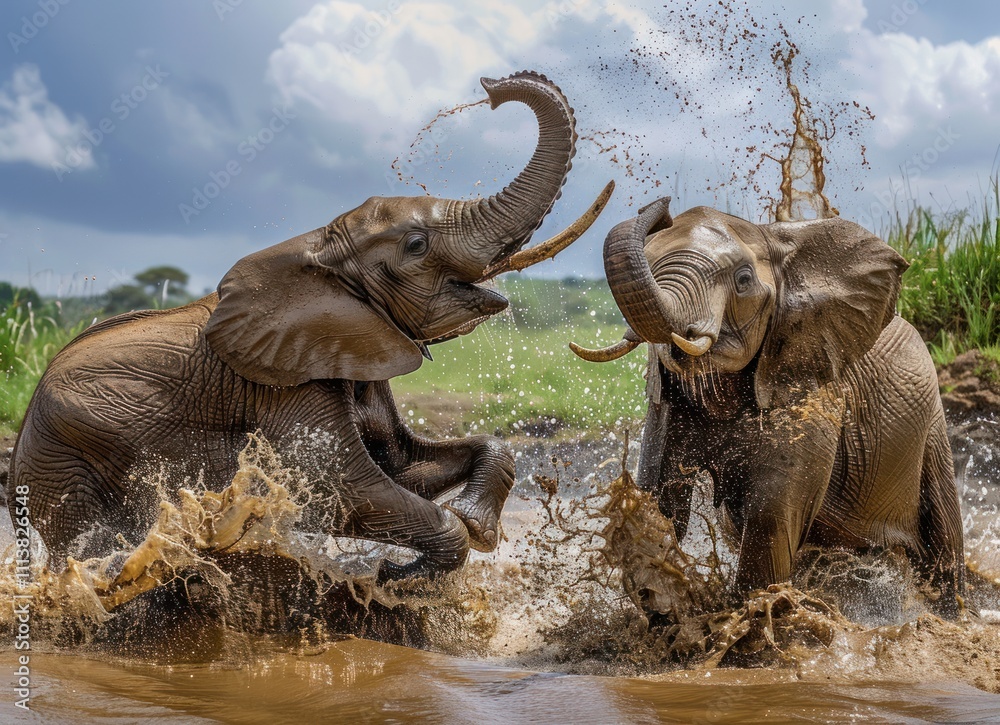 Obraz premium Playful Elephant Splash