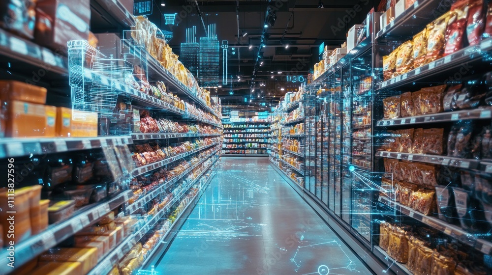 Supermarket with digital overlay Supermarket with digital overlay