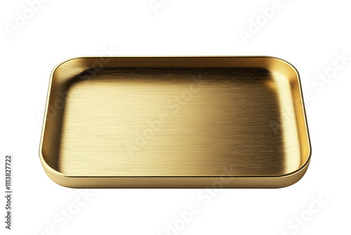 Brushed gold rectangular tray for luxury serving and decor isolated on a transparent background. PNG transparent.