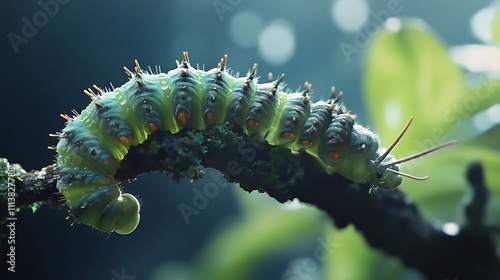 Green Caterpillar Crawling On A Branch photo