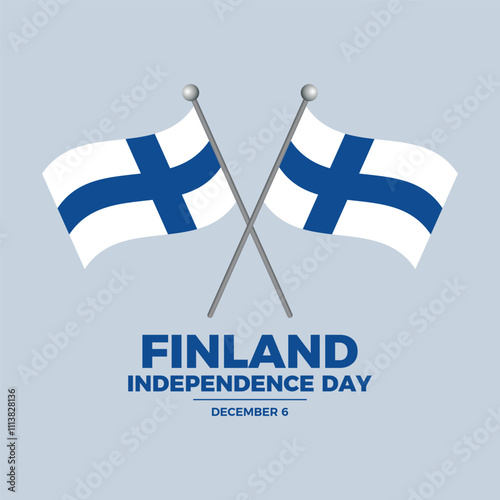 Finland Independence Day poster vector illustration. Two crossed Finland flags on a pole icon vector. Finnish flag symbol. Template for background, banner, card. December 6. Important day