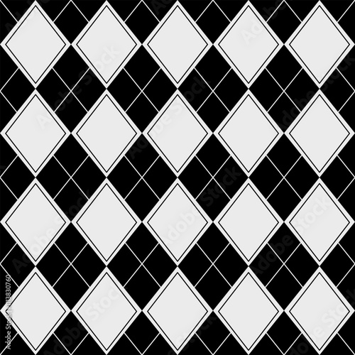 Argyle vector pattern black and white squares Seamless geometric background for clothing, wrapping paper, backdrop, for cards.