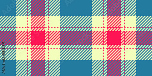 Club tartan vector background, dress texture plaid pattern. Royalty fabric seamless check textile in cyan and light colors.