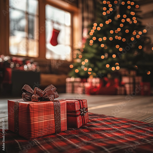 Christmas tree with assorted gifts on background, Christmas, tree, gifts,background, holiday, celebration, festive, decoration