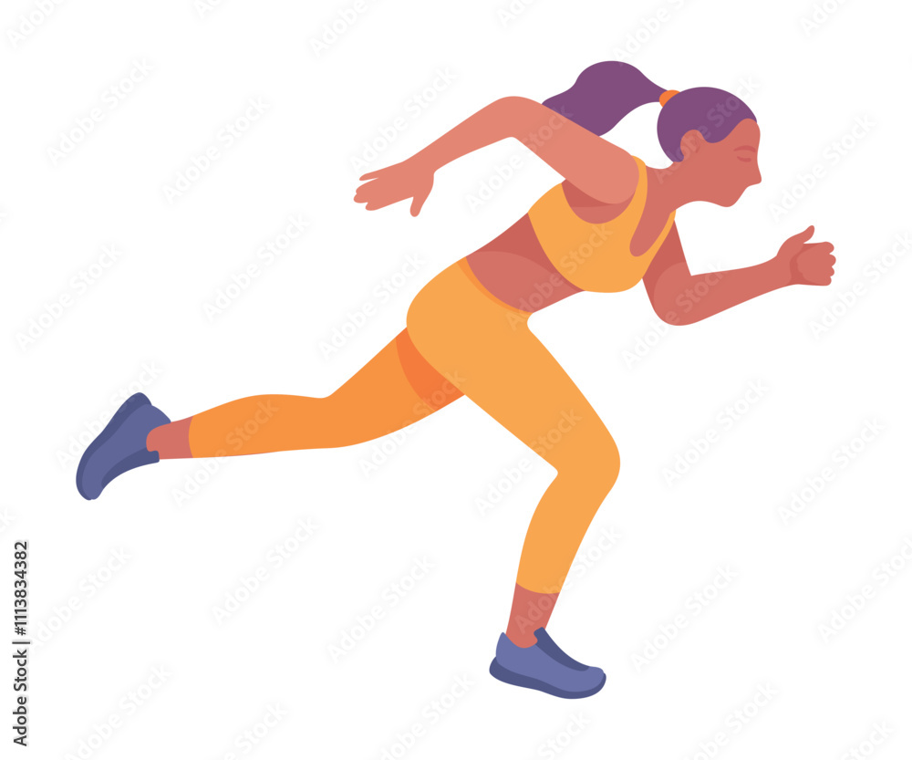 Fototapeta premium Woman Athlete Running Long Distance Marathon Vector Illustration