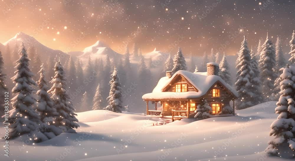 Houses covered in snow and surrounded by winter scenery. Houses covered in snow and surrounded by winter scenery.